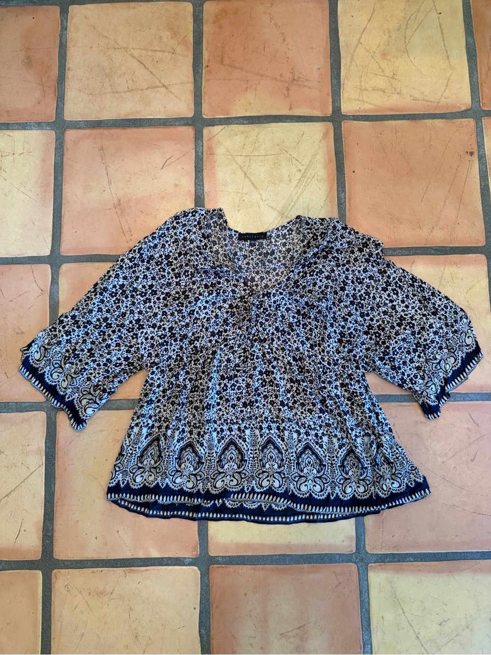 Sanctuary Navy and White Floral Blouse